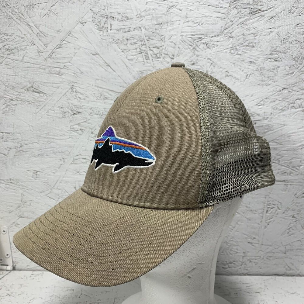 Vintage Patagonia Fish Shark Hat Khaki Fishing Trail Hike Outdoor Mesh Cap - Picture 3 of 10